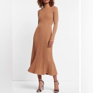 Express Long-sleeve Pleated Ribbed Midi
Sweater Dress
